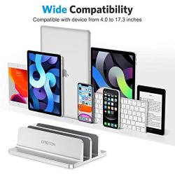[Updated Dock Version] Vertical Laptop Stand, OMOTON Double Desktop Stand Holder with Adjustable Dock (Up to 17.3 inch), Fits All MacBook/Surface/Samsung/HP/Dell/Chrome Book (Silver)