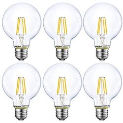Energetic Lighting Dimmable LED Edison Light Bulb, G25 (G80) Globe Bulb, 60W Equivalent, 5000K Daylight, Christmas Light, E26 Standard Base, UL Listed, 6-Pack