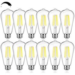 12Packs Vintage LED Edison Bulbs, 60W Equivalent 7W, 800Lumens, Dimmable ST64 Antique LED Filament, Daylight White 5000K, E26 Medium Base Light Bulbs High Brightness Clear Glass for Bedroom Office