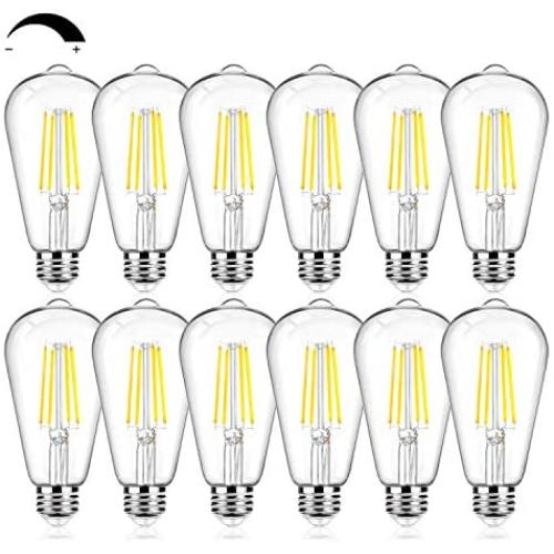 12Packs Vintage LED Edison Bulbs, 60W Equivalent 7W, 800Lumens, Dimmable ST64 Antique LED Filament, Daylight White 5000K, E26 Medium Base Light Bulbs High Brightness Clear Glass for Bedroom Office