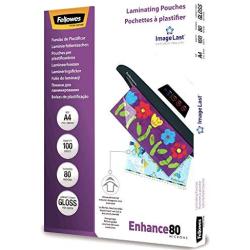 Fellowes A4 Laminating Pouches, Gloss, 80 Micron with Image Last Directional Quality Mark, Pack of 100