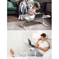 Laptop Bed Tray Desk, SAIJI Adjustable Laptop Stand for Bed, Foldable Laptop Table with Storage Drawer for Eating, Working, Writing, Gaming, Drawing (Gray, X-Large)