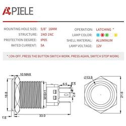 APIELE 16mm Latching Push Button Switch 12V DC On Off Black Shell with LED Angel Eye Head for 0.63'' Mounting Hole with Wire Socket Plug Self-Locking (White/Black Shell)