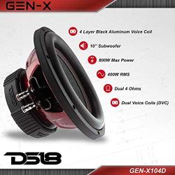 DS18 GEN-X104D Subwoofer in Black - 4 Layer Black Aluminum Voice Coil, 10'', 800W Max Power, 400W RMS, Dual 4 Ohms, DVC - Powerful Car Audio Bass Speaker (1 Speaker)