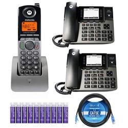 Motorola ML1000 DECT 6.0 4-Line Business Phone System with Digital Receptionist Bundle with ML1100 Wireless Desk Phone, ML1200 Cordless Handset, Blucoil 10-FT 1 Gbps Cat5e Cable and 10 AAA Batteries