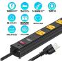 CRST Heavy Duty Surge Protector Power Strip Wide Spaced 12-Outlet 15 Feet Long Extension Cord with Mounting Brackets 15A Circuit Breaker 1800 Joules