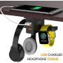 Headphone Stand with USB Charger COZOO Under Desk Headset Holder Mount with 3 Port USB Charging Station and iWatch Stand Smart Watch Charging Dock Dual Earphone Hanger Hook,UL Tested