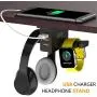 Headphone Stand with USB Charger COZOO Under Desk Headset Holder Mount with 3 Port USB Charging Station and iWatch Stand Smart Watch Charging Dock Dual Earphone Hanger Hook,UL Tested