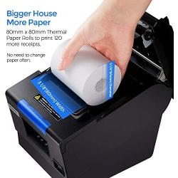 MUNBYN Receipt Printer P068, 31/8 80mm Direct Thermal Printer, POS Printer with Auto Cutter - Receipt Printer with USB Serial Ethernet Windows Driver ESC/POS RJ11 RJ12 Cash Drawer