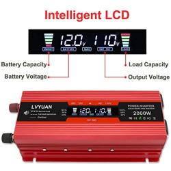 Cantonape 1000W/2000W(Peak) Car Power Inverter DC 12V to 110V AC Converter with LCD Display Dual AC Outlets and Dual USB Car Charger for Car Home Laptop Truck (Red)