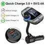 (Upgraded Version) Sumind Car Bluetooth FM Transmitter, Wireless Radio Adapter Hands-Free Kit with 1.7 Inch Display, QC3.0 and Smart 2.4A USB Ports, AUX Output, TF Card Mp3 Player(Silver Grey)