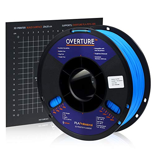 Overture PLA Plus (PLA+) Filament 1.75mm PLA Professional Toughness Enhanced PLA Roll with 3D Build Surface 200 x 200mm, Premium PLA 1kg Spool (2.2lbs), Dimensional Accuracy +/- 0.05 mm (Blue)