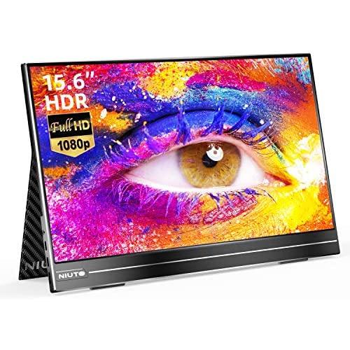 NIUTO 15.6 Portable Monitor Full HD 1080P USB C Display Eye Care IPS Screen Dual Speaker Computer Display HDMI Type C for Mac Phone Laptop PC Xbox PS4 Switch