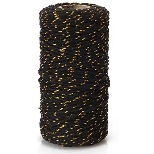Gold and Black Twine,328 Feet 2mm Cotton Bakers Twine Perfect for for Baking,Crafting, Packing,DIY Crafts,Christmas Gift Wrapping