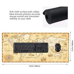 Great Detail Illustration World Map Gaming Mouse Pad Computer Keyboard Mouse Mat Large Extended Soft Ultra Thick Premium-Textured & Waterproof With Stitched Edges Non-Slip Rubber Base For Work, Laptop