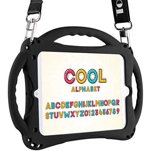 TopEsct Kids Case for iPad Mini 5 4 3 2 1,Silicone Childproof for All Kinds of iPad Mini, Built-in Handle Stand, Comes with a 2-4 Feet Adjustable Strap. (Black)