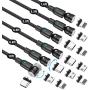 Magnetic Charging Cable [6-Pack, 1.6ft/3.3ft/3.3ft/6.6ft/6.6ft/10ft], Melonboy 360° & 180° Rotation Magnetic Phone Charger, 3 in 1 Magnetic Cable Compatible with Micro USB, Type C and iProduct