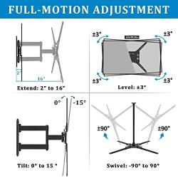FOZIMOA Full Motion TV Wall Mount Bracket for 28-80 inch Flat Curved TVs, up to 110 lbs and VESA 600x400mm, with Tilt and Swivel Articulating Arms - Single Stud Install