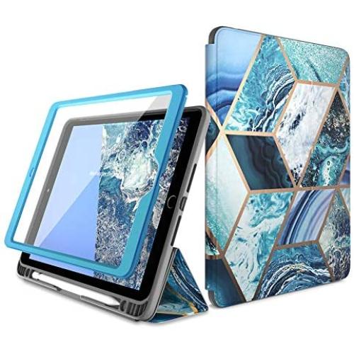 i-Blason Cosmo Case for New iPad 8th/7th Generation, iPad 10.2 2020 2019 Case, Full-Body Trifold with Built-in Screen Protector Protective Smart Cover with Auto Sleep/Wake & Pencil Holder (Blue)