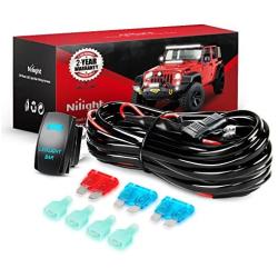 Nilight 10011W 16AWG Wiring Harness Kit-2 Leads LED Light Bar 12V On/Off 5 Pin Rocker Switch Power Relay Blade Fuse for Jeep Boat Trucks, 2 Years Warranty