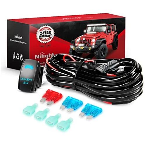 Nilight 10011W 16AWG Wiring Harness Kit-2 Leads LED Light Bar 12V On/Off 5 Pin Rocker Switch Power Relay Blade Fuse for Jeep Boat Trucks, 2 Years Warranty