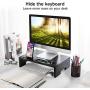 Amada Monitor Stand Riser- Bamboo Desktop Riser for Laptop Computer, Monitor Riser Desk Organizer with Phone Holder and Stationery Management, Desktop Stand for Printer & Office Supplies-AMBMS04