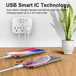 3 Outlet Surge Protector, Multi Plug Outlet Extender with 2 USB Wall Charger (Smart 2.4 A), Outlet Wall Adapter Power Strip for Travel Home, School, Office - 490Joules White