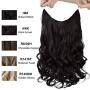 HOOJIH Halo Hair Extensions 2 Ways Adjustable Head Size One Piece Curly Wavy Hair Extension Synthetic Hairpieces for Women 20 Inch --Black brown