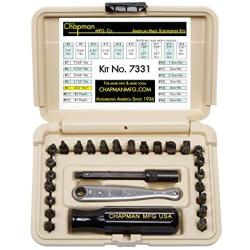 Chapman MFG 7331 All-Purpose Standard Screwdriver Set - Includes Phillips, SAE Allen Hex & Slotted/Flathead Bits, Complete Set Offers 24 USA Made Insert Bits + Mini Ratchet Hand Tool (Desert Tan Case)