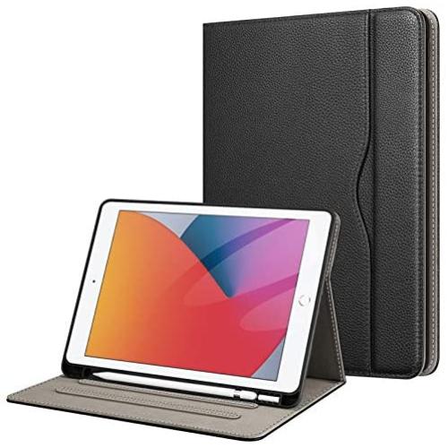 Fintie Folio Case for New iPad 8th Gen (2020) / 7th Generation (2019) 10.2 Inch - Multi-Angle Viewing Soft TPU Smart Stand Back Cover with Pocket, Pencil Holder, Auto Wake/Sleep, Black