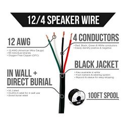 Voltive 12/4 Speaker Wire - 12 AWG/Gauge 4 Conductor - UL Listed in Wall (CL2/CL3) and Outdoor/In Ground (Direct Burial) Rated - Oxygen-Free Copper (OFC) - 100 Foot Spool - Black