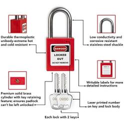 TRADESAFE Loto Locks – 10 Lockout Tagout Locks Keyed Differently – Lock Out Tag Out Padlocks Set– 2 Keys Per Lock – Red – Lockout Tagout Kit Refill – A USA Company
