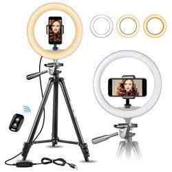 10" Selfie Ring Light with 50" Extendable Tripod Stand & Flexible Phone Holder for Live Stream/Makeup/YouTube Video