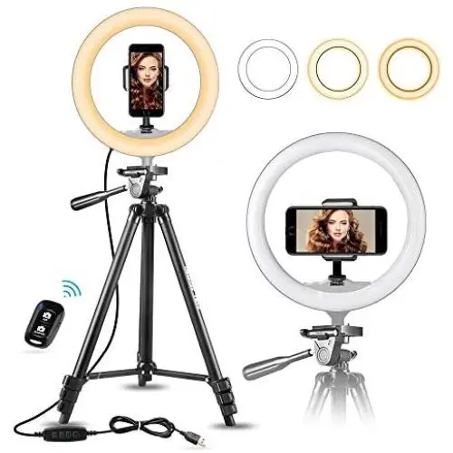 10" Selfie Ring Light with 50" Extendable Tripod Stand & Flexible Phone Holder for Live Stream/Makeup/YouTube Video