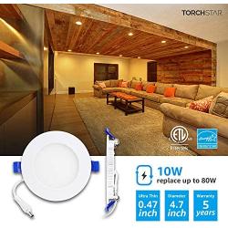 TORCHSTAR Basic Series 10W 4 Inch Low Profile Ultra-Thin Recessed Ceiling Light with Junction Box, 2700K Soft White Dimmable Can-Killer Downlight, 650lm 80W Eqv. ETL and Energy Star, Pack of 4