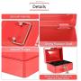 Oumij Cash Box with Combination Lock Safe Metal Money Box for Security Lock Box Digital Safe-Electronic Steel for Home, Business or Travel(Red)