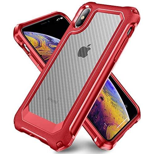 iPhone X Case, iPhone Xs Case with [ Screen Protector Tempered Glass x2Pack] SUPBEC Protective Phone Cover with Silicone PC+TPU Shockproof Rubber Heavy Duty Case for iPhone X/iPhone Xs-Clear Red