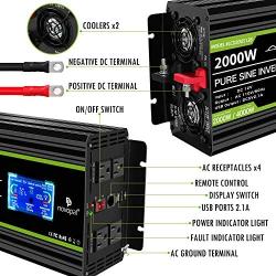 Novopal 2000w Pure Sine Wave Power Inverter 12V DC to 110V/120V AC Converter- 4 AC Outlets Car Inverter with 1 USB Port-16.4 Feet Remote Control and LCD Display Dual Cooling Fans Inverter for CPAP RV