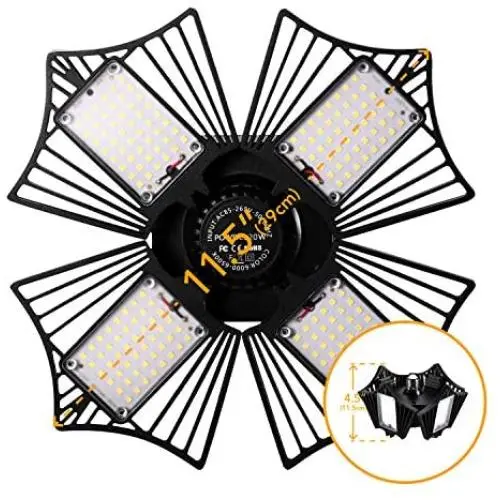 LED Garage Lights 75W,6000 lumens LED Garage Ceiling Light, CRI 80, 6000K Daylight with 4 Adjustable Panels, E26/E27, shop light for Garage, Barn, Workshop,Warehouse (Black(1 Pack))