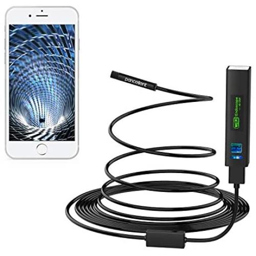 Pancellent Wireless Snake Camera 1200P WiFi Inspection Camera HD Endoscope with 8 LED Light Rigid Cable Borescope for iPhone Android Smartphone Table Ipad PC (5 Metes,16.5 FT)