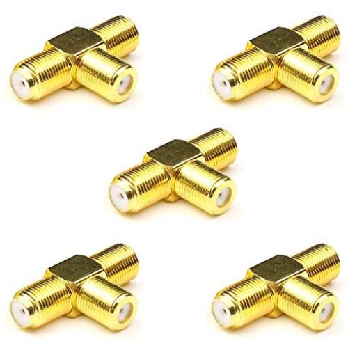 F Female Coax Cable Connectors,ANHAN F Type Coaxial Splitter 3 Way TV Combiner Splitter Female to 2 Female Adapters for TV Video VCR Antenna TV Cable Satellite Tuner Antenna 5Packs