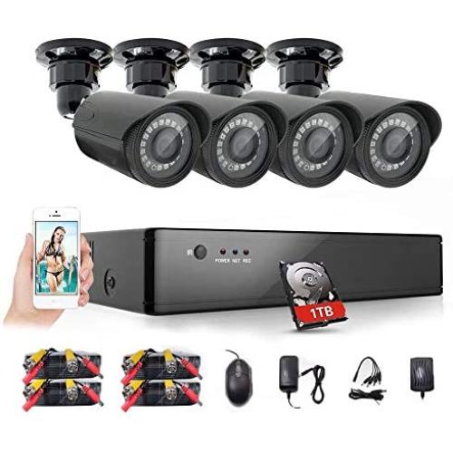 Rraycom 8CH 1080P HD-TVI Security Camera System DVR with 4PC HD 2000TVL 1.0MP Home/Outdoor Weatherproof Security Camera,1TB Hard Drive,115ft Night Vision, Remote Access, Motion Alerts