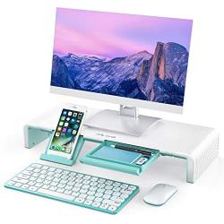 Monitor Stand Riser, Jelly Comb Foldable Computer Monitor Riser, Computer Stand with Storage Drawer, Phone Stand for Computer, Desktop, Laptop, Save Space (White Mint Green)
