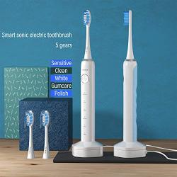 Sonic Electric Toothbrush for Adults and Kids, with TPU Wrapped Handle, Inductive Fast Charge, 5 Brushing Modes, Waterproof, Smart Timer, 3 Replacement Heads&Covers, ITECHNIK ST-102 (White)