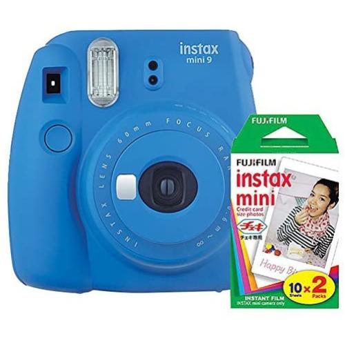 Fujifilm Instax Mini 9 Instant Camera (Cobalt Blue) with Film Twin Pack Bundle (2 Items)
