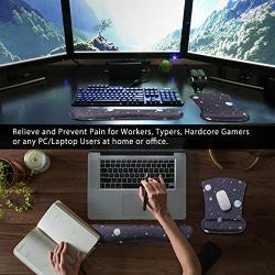 Keyboard Wrist Rest Pad and Mouse Wrist Rest Support Mouse Pad Set,DQQH Non Slip PU Base Wrist Support with Ergonomic Raised Memory Foam for Easy Typing & Pain Relief (Starry Night)