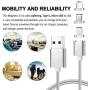 2 Pack CoolKo Strongest Magnet 2.1 A, 5 Feet (1.5M) Silver Magnetic Braided Fastest Cable Compatible for All i-Product, Type C and Micro USB Android Smart Phones and Tablets