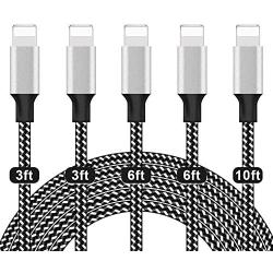 UNEN iPhone Charger,MFi Certified Lightning Cable 5Pack(3/3/6/6/10FT)Fast Charging Cable Nylon Braided Compatible iPhone12/11/Pro/X/Xs Max/XR and More