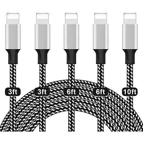 UNEN iPhone Charger,MFi Certified Lightning Cable 5Pack(3/3/6/6/10FT)Fast Charging Cable Nylon Braided Compatible iPhone12/11/Pro/X/Xs Max/XR and More