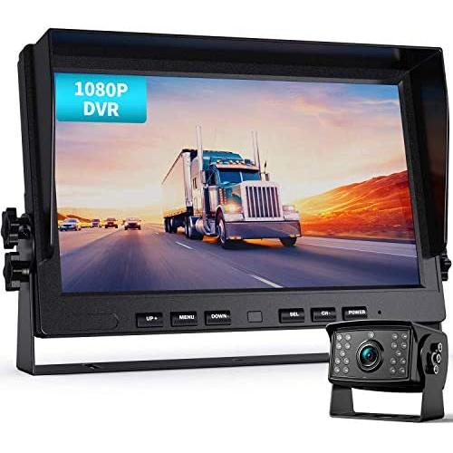 Fookoo Ⅱ HD 1080P Wired Backup Camera System Kit,10 inch HD Dual Split Screen Monitor with Recording IP69 Waterproof Rear View Camera Parking Lines CCD Chip for Truck/Semi-Trailer/Box Truck/RV(DY101)